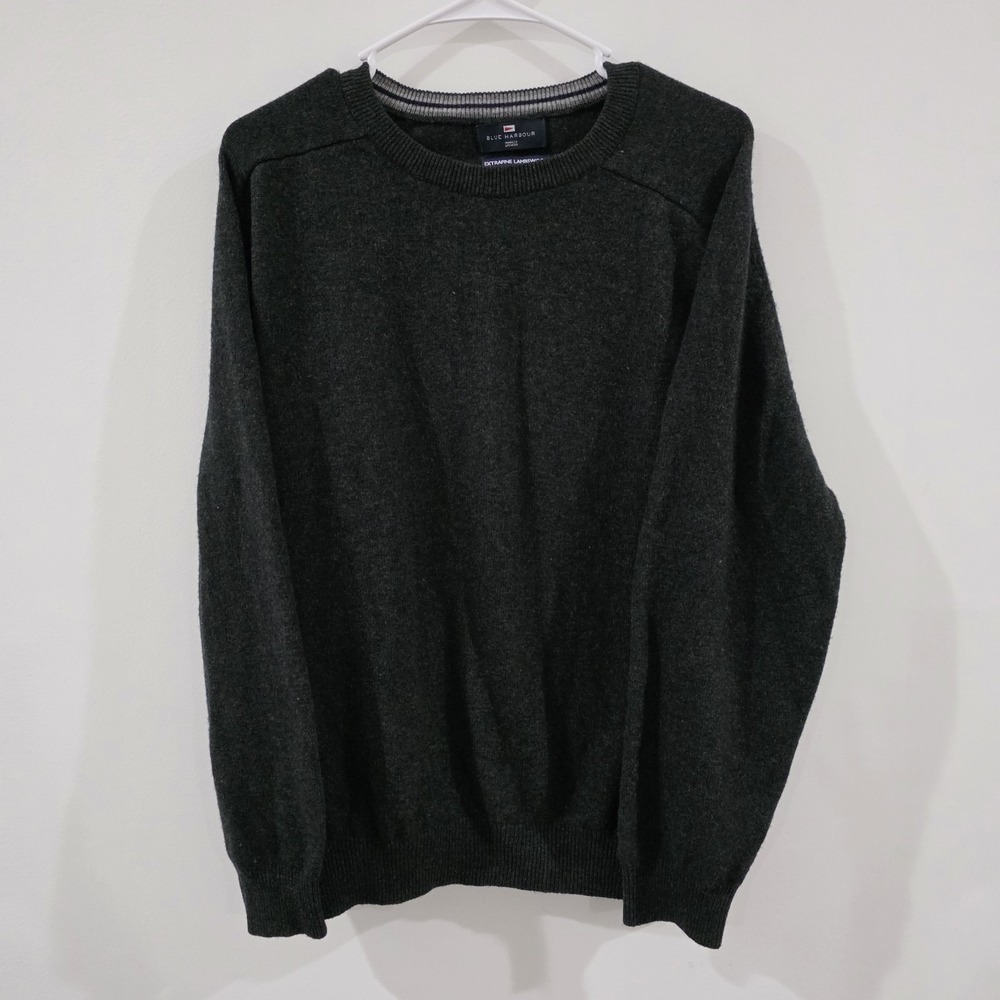 Mens Extrafine Lambswool Sweater Size Large Gray Cozy Academia‎ Preppy